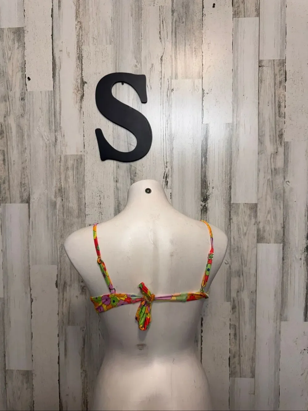 Retro Floral Underwire Demi Bikini Top Womens Small Multi Color Neon Boho